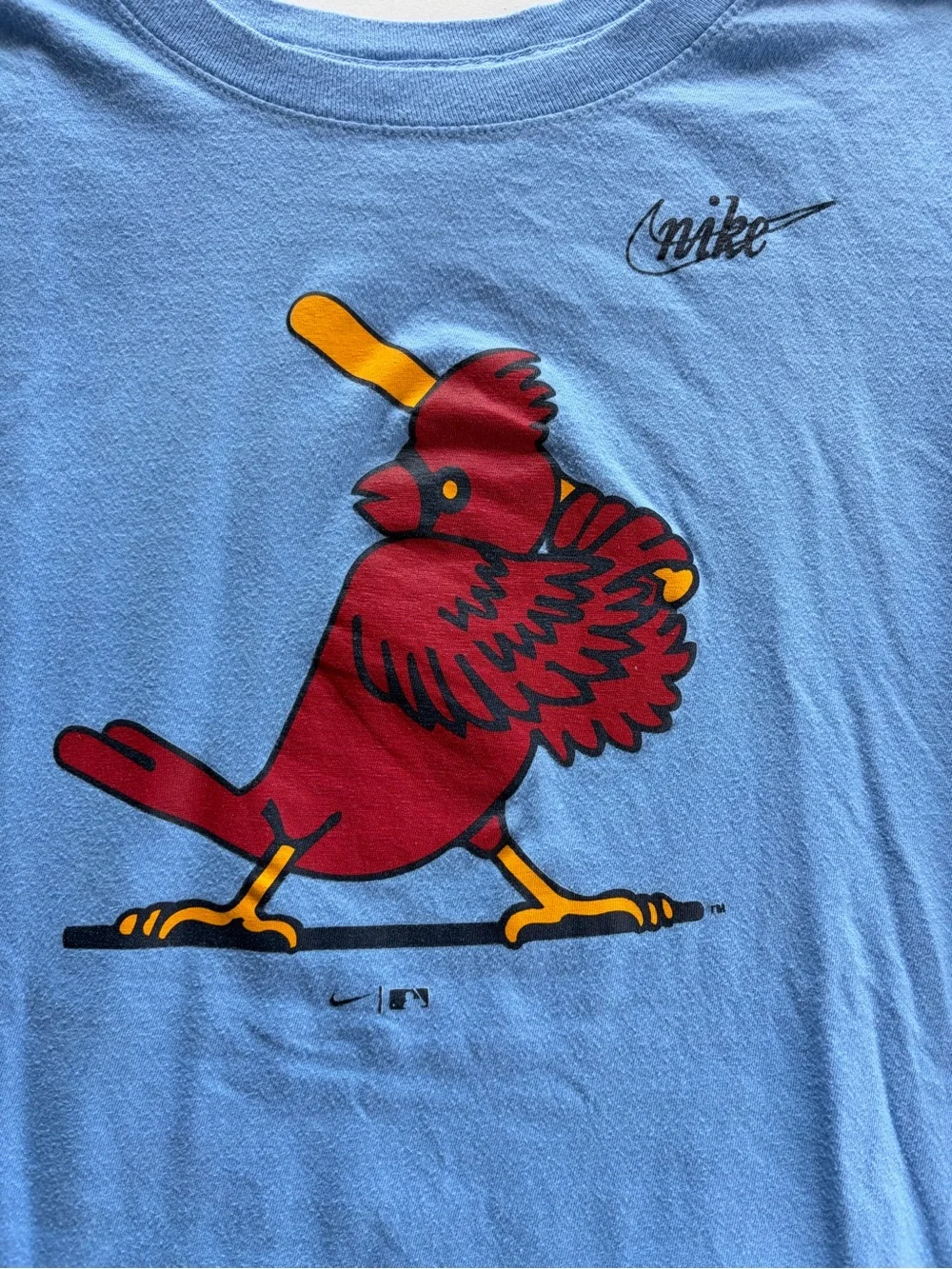 Nike St Louis Cardinals Kids Sky Blue Tee with Red Bird Graphic Sz Large